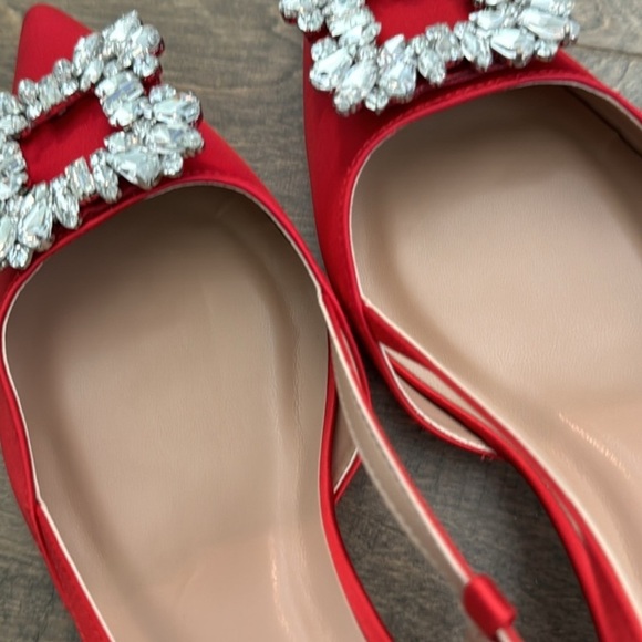 Target Annette Womens Slingback Heels A New Day Red Satin Rhinestone Size 7.5 - Picture 7 of 11